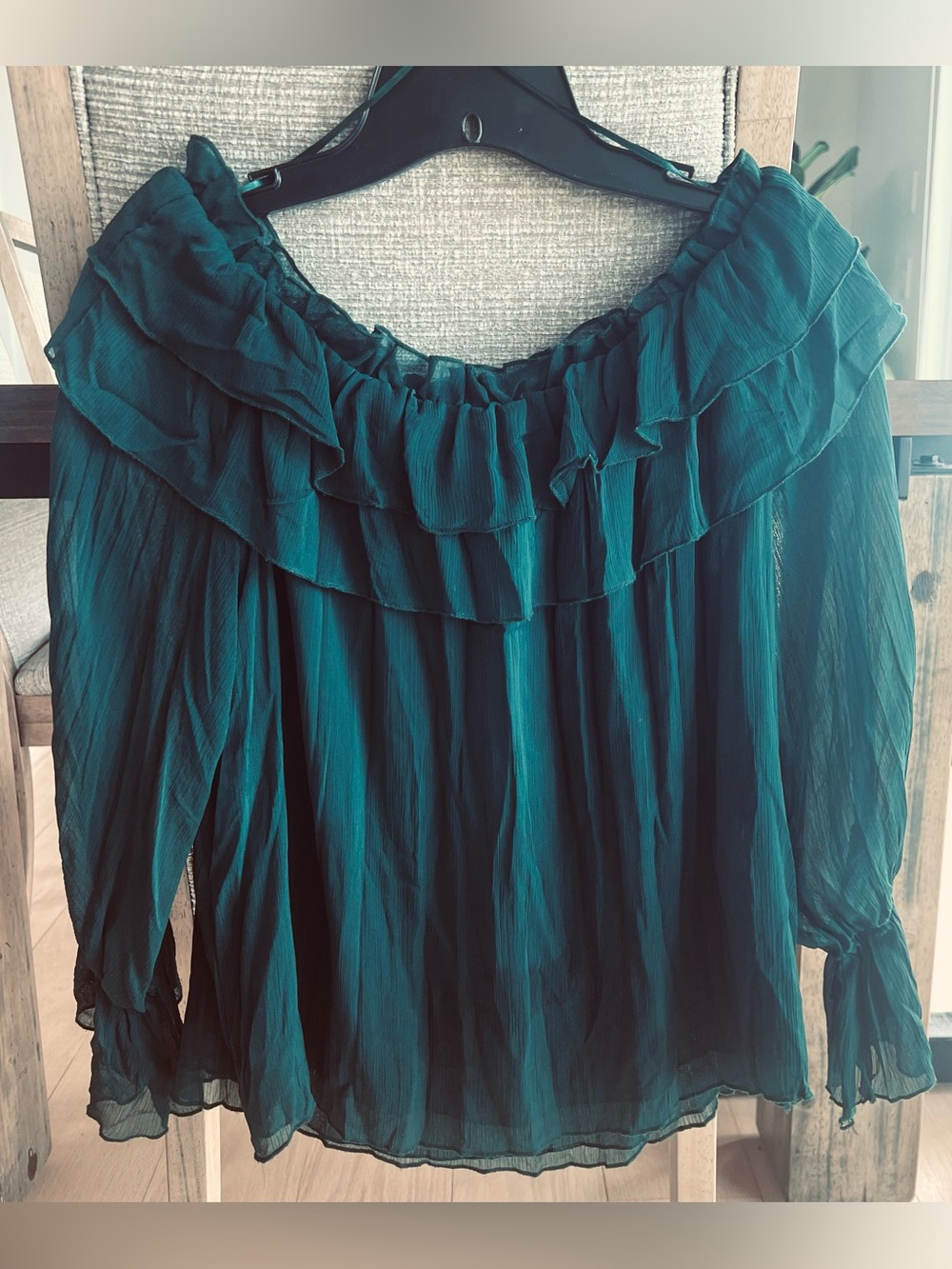 ZARA Ruffled Green Sheer Blouse